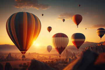 Cappadocia.Many colorful hot air balloon in sunset view.
Created with generative ai
