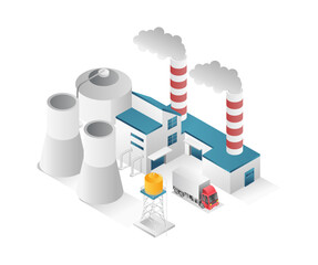3d isometric flat illustration concept of oil and gas industrial factory with chimney
