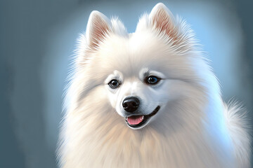 Drawing of a white Spitz dog, a gorgeous dog breed, a pet, with white wool. Generative AI