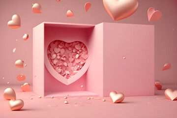 Valentine's Day Love Box With Hearts And Petals Illustration 3d Render Mock-up Background Art Romantic