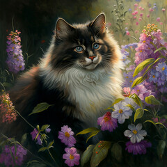 cat in the garden, created by AI, cat
