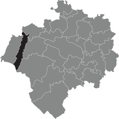 Fototapeta na wymiar Black flat blank highlighted location map of the PIVITSHEIDE V. H. DISTRICT inside gray administrative map of DETMOLD, Germany