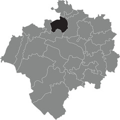 Black flat blank highlighted location map of the OETTERN-BREMKE DISTRICT inside gray administrative map of DETMOLD, Germany