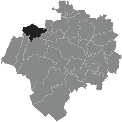 Black flat blank highlighted location map of the NIENHAGEN DISTRICT inside gray administrative map of DETMOLD, Germany