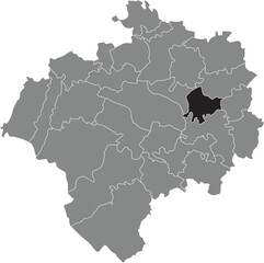 Black flat blank highlighted location map of the VAHLHAUSEN DISTRICT inside gray administrative map of DETMOLD, Germany
