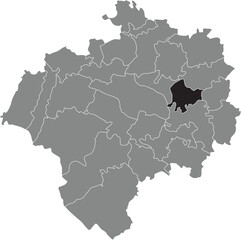 Obraz premium Black flat blank highlighted location map of the VAHLHAUSEN DISTRICT inside gray administrative map of DETMOLD, Germany