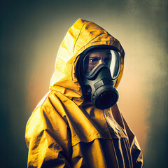 Man in gas mask. Biohazard. Generative AI