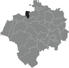 Black flat blank highlighted location map of the NIEWALD DISTRICT inside gray administrative map of DETMOLD, Germany