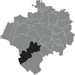 Black flat blank highlighted location map of the HEILIGENKIRCHEN DISTRICT inside gray administrative map of DETMOLD, Germany