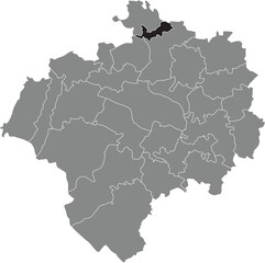 Black flat blank highlighted location map of the LOSSBRUCH DISTRICT inside gray administrative map of DETMOLD, Germany