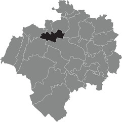 Black flat blank highlighted location map of the JERXEN-ORBKE DISTRICT inside gray administrative map of DETMOLD, Germany