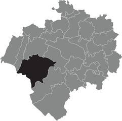 Black flat blank highlighted location map of the HIDDESEN DISTRICT inside gray administrative map of DETMOLD, Germany