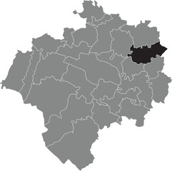 Obraz premium Black flat blank highlighted location map of the MOSEBECK DISTRICT inside gray administrative map of DETMOLD, Germany