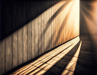 Soft Sunlight With Shadow On Wooden Wall Background. Generative AI