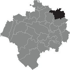 Black flat blank highlighted location map of the BARKHAUSEN DISTRICT inside gray administrative map of DETMOLD, Germany