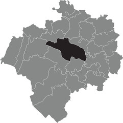 Obraz premium Black flat blank highlighted location map of the DETMOLD-NORD DISTRICT inside gray administrative map of DETMOLD, Germany
