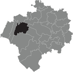 Black flat blank highlighted location map of the HEIDENOLDENDORF DISTRICT inside gray administrative map of DETMOLD, Germany