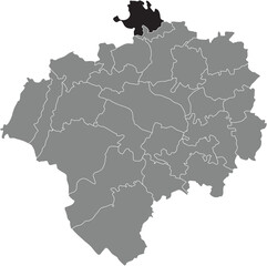 Black flat blank highlighted location map of the BENTRUP DISTRICT inside gray administrative map of DETMOLD, Germany