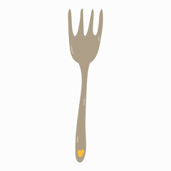 Fork with little heart in funny naive style. Kitchen utensils for tableware at lunch. Flatware. Cute vector hand drawn clipart isolated on background. Concept of meal, food, dinner.