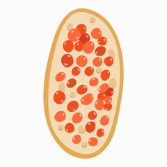 Sandwich with red caviar in trendy naive style. Traditional breakfast with popular products. Vector hand drawn clipart. Luxury delicacy fish food. Rye bread with butter and salmon caviar. Raw seafood.