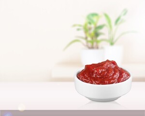 bowl of tasty tomato sauce in bowl
