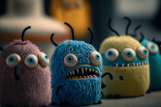 cute little angry embroidered monsters, Generative AI