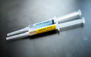 Fentanyl and Propofol Narcotic pandemic drug abuse with needles 