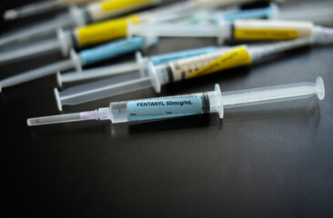 Fentanyl and Propofol Narcotic pandemic drug abuse with needles 