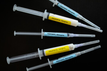 Fentanyl and Propofol Narcotic pandemic drug abuse with needles 