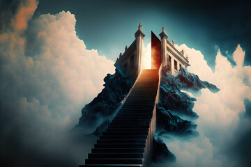 Hell's stairway to heaven Hyper realistic digital art illustration painting. Generative AI