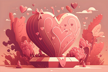 Valentine's Day Illustration, hearts background image drawing, gift card mock-up, template, romantic