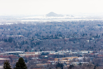 Downtown Boulder, Colorado, Pearl Street Aerial Landscape Winter