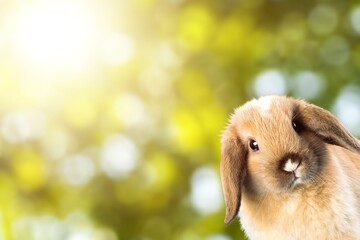 Fototapeta premium Cute small rabbit or bunny on nature background