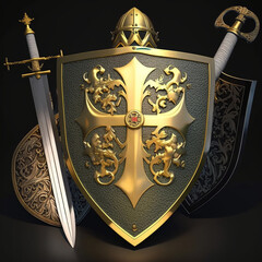 Medieval Gold Shield and Sword