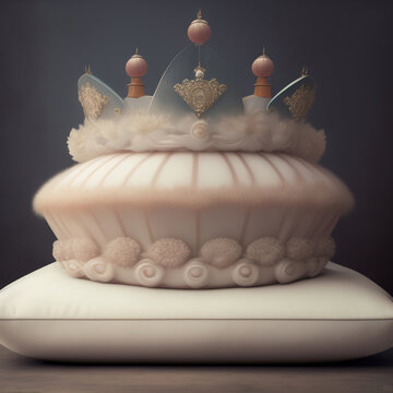 Generative AI:  crown ornamented crown on a pillow for a princess