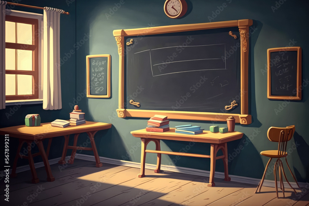 Poster classic blackboard on the wall in the classroom. an empty school classroom. everything is ready to s