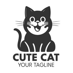 Cute cat logo design, vector template.