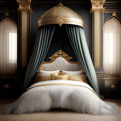 Generative AI:  princess bed in baroque style with beautiful ornaments