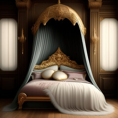 Generative AI:  princess bed in baroque style with beautiful ornaments