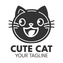 Cute cat logo design, vector template.