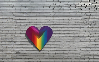 Graffiti of a rainbow heart on a grey brick all (created with Generative AI)