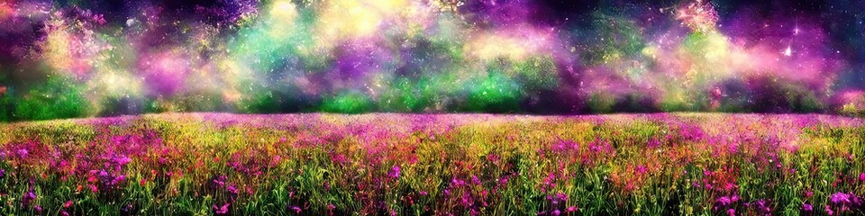magical floral field - great wide open landscape environment panoramic image by Generative AI