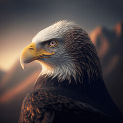 Eagle in front of the mountain