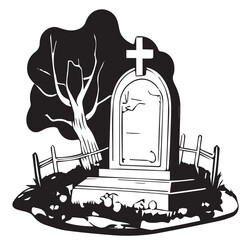 Grave in cartoon black and white style for coloring. Vector illustration