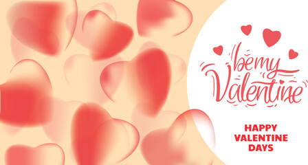 Futuristic valentine background with blury 3d hearts. Vector illustration. Cute love banner or greeting card. Place for text