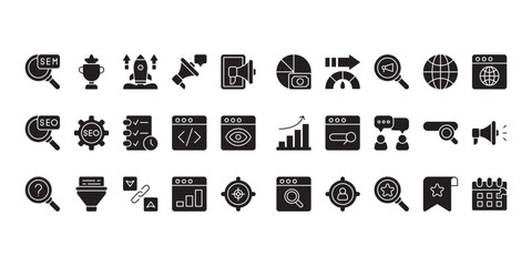 Seo and Sem Icon Pack With 64 x 64 px, With Solid or Glyph Style Simple For Web or Design