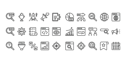 Seo and Sem Icon Pack With 64 x 64 px, With Outline Style Simple For Web or Design