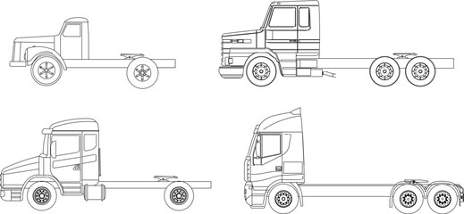Vector sketch illustration of tow trucks collection