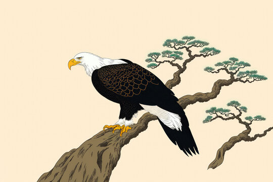 Bald eagle painting. Color, realistic, art portrait of a bald eagle on a canvas background. Generative AI
