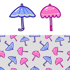 doodle umbrella and seamless pattern